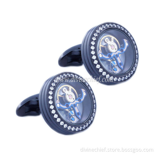 2016 Newest Mounted Stone Men Cufflinks Shell Tourbillon Movement Cufflinks